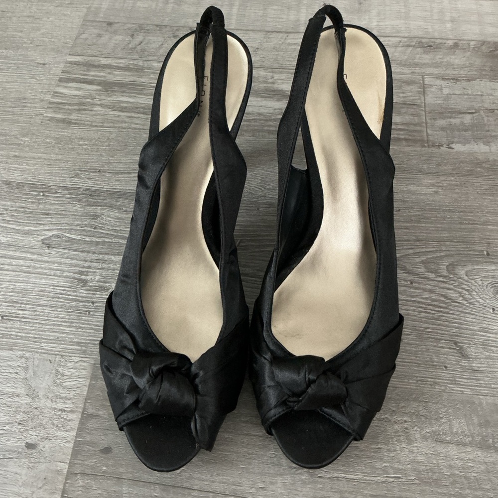 Fioni Night Black Satin Slingback Heels